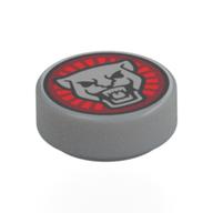 Tile Round 1 x 1 with Silver Tiger on Red Background Print (Light Bluish Gray)