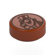 Tile Round 1 x 1 with Coin, Fish with Top Hat as Face Print (Dark Orange)
