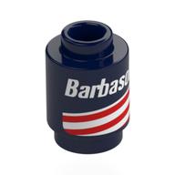 Brick Round 1 x 1 with White 'Barbasol', White and Red Stripes Print (Dark Blue)