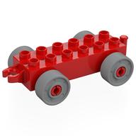 Duplo Car Base 2 x 6 with Fake Bolts, Open Hitch End and Light Bluish Gray Wheels (Red)