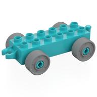 Duplo Car Base 2 x 6 with Fake Bolts, Open Hitch End and Light Bluish Gray Wheels (Medium Azure)