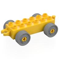 Duplo Car Base 2 x 6 with Fake Bolts, Open Hitch End and Light Bluish Gray Wheels (Yellow)