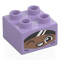 Duplo Brick 2 x 2 with Race Driver, Nougat Face, Black Visor Print (Lavender)