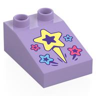 Duplo Brick 3 x 2 Slope 33° with Coral, Medium Blue, Bright Light Yellow Stars Print (Lavender)