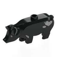 Animal, Pig, Large with Dark Bluish Grey Spots, Heart Print (Black)