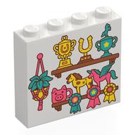 Brick 1 x 4 x 3 with Trophies, Horses, Ribbons, Hanging Plant Print (White)