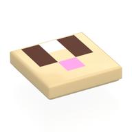 Tile 2 x 2 with Pixelated Face, Reddish Brown Eyes, Bright Pink Nose Print (Tan)