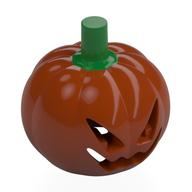 Costume / Mask, Pumpkin with Jack O' Lantern Face and Green Stem Print (Dark Orange)