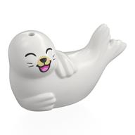 Animal, Seal, Lying on Side with Tan Nose, Bright Pink/Dark Pink Mouth, Laughing Print (White)