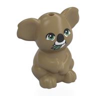 Animal, Koala, Sitting with Black Nose, White Mouth, Olive Green Eyes, Leaves Print (Dark Tan)