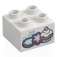 Duplo Brick 2 x 2 with Cupcake, Cookies with Snow Flakes Print (White)