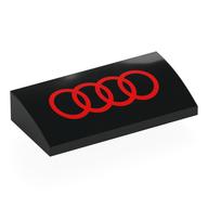 Brick Curved 2 x 4 x 2/3 No Studs with Red Audi Logo Print (Black)