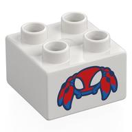 Duplo Brick 2 x 2 with Red/Blue Spider-Bot Print (White)