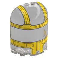 Cylinder Half 3 x 6 x 6 Closed on Top with 2 Studs with Yellow Cockpit Print (Trans-Clear)