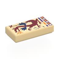 Tile 1 x 2 with Dark Red Dragon, Dark Blue Wings, Orange Flames, Decorations Print (Tan)