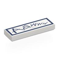 Tile 1 x 3 with Dark Blue Scribbled 'Aawww', Border Print (White)