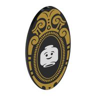 Shield Ovoid with Grip with Magic Mirror, Gold Border, White Minifig Head Print (Black)