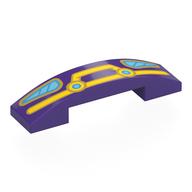 Brick Curved 4 x 1 Double, No Studs with Car Front, Yellow Bull Catcher, Medium Azure Headlights Print (Dark Purple)