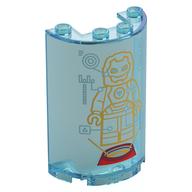 Cylinder Half 2 x 4 x 5 with 1 x 2 Cutout with Gold Hologram/BluePrint of Iron-Man Print (Trans-Light Blue)