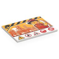 Tile 6 x 8 with Construction Site Sign, Black Mammoth, Minifig with Construction Hat, Warning Sings Print (White)