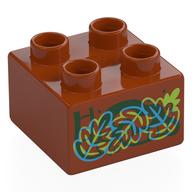 Duplo Brick 2 x 2 with Red, Blue, Lime Leaves, Hidden Picture Print (Dark Orange)