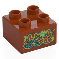 Duplo Brick 2 x 2 with Red, Blue, Lime Leaves, Hidden Picture Print (Dark Orange)