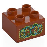 Duplo Brick 2 x 2 with Red, Blue, Lime Leaves, Eggs Print (Dark Orange)