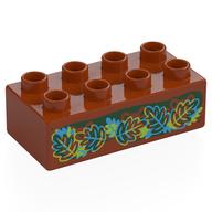 Duplo Brick 2 x 4 with Red, Blue, Lime Leaves, Hidden Picture Print (Dark Orange)
