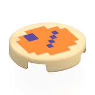 Tile Round 2 x 2 with Pixelated Orange Face, Dark Purple Eyes, Mouth Print (Tan)