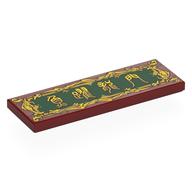 Tile 2 x 6 with Gold Border, Mandarin Symbols on Dark Green Background Print (Dark Red)