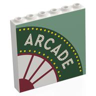 Panel 1 x 6 x 5 with White 'ARCADE' on Dark Green Circle, White/Dark Red Window, Sand Green Background Print (White)