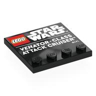 Plate Special 4 x 4, Studs on One Edge with 'LEGO STAR WARS', 'VENATOR-CLASS ATTACK CRUISER' Print (Black)