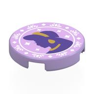 Tile Round 2 x 2 with Dark Purple Jasmin Silhouette, Gold Jewelry, White Decorations Print (Lavender)