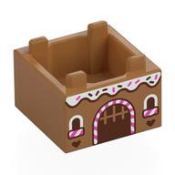 Container Box 2 x 2 x 1 Reinforced Bottom with Gingerbread House, White Icing, White/Bright Pink Candy Cane Door Print (Medium Nougat)
