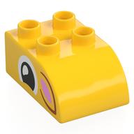 Duplo Brick 2 x 3 with Curved Top with Squinting Eye, Dark Orange/Bright Pink Ear Print (Yellow)