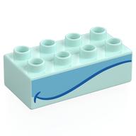 Duplo Brick 2 x 4 with Blue/Bright Light Blue Whale Mouth Print (Light Aqua)