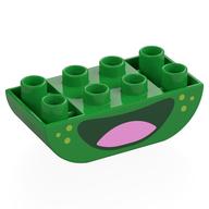 Duplo Brick 2 x 4 Curved Bottom with Dark Green Mouth, Pink Tongue, Lime Spots Print (Bright Green)