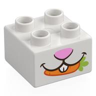 Duplo Brick 2 x 2 with Bright Pink Bunny Nose, Mouth, Carrot Print (White)