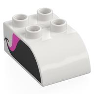 Duplo Brick 2 x 3 with Curved Top with Black/Dark Pink Flamingo Bill Print (White)