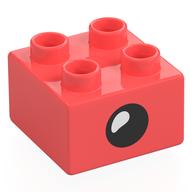 Duplo Brick 2 x 2 with Eye with White Teardrop Spot / Closed Eye Print (Coral)