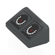 Brick Sloped 30° 1 x 2 x 2/3 with Black Speedometers, White Scales, Red Needles Print (Dark Bluish Gray)