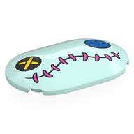 Brick Round, Curved 4 x 6 x 2/3 with Doll Face, Black and Blue Buttons for Eyes, Coral Stitches for Mouth Print (Light Aqua)