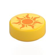 Tile Round 1 x 1 with Orange Sun Print (Yellow)