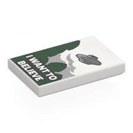 Tile 2 x 3 with 'I WANT TO BELIEVE', Dark Green Trees, UFO Print (White)