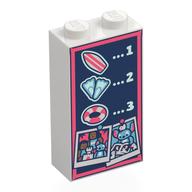 Brick 1 x 2 x 3 with Light Aqua '1 2 3', Flippers, Coral Surfboard, Life Preserver, Photos on Dark Blue Background Print (White)