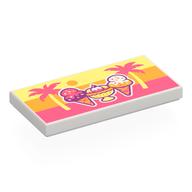 Tile 2 x 4 with Ice Creams, Palm Trees on Bright Light Yellow/Bright Light Orange/Coral Background Print (White)