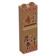 Brick 1 x 2 x 5 with Tribal Paintings, Catamaran, People Print (Medium Nougat)