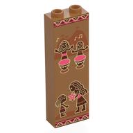 Brick 1 x 2 x 5 with Tribal Paintings, People, Drums Print (Medium Nougat)
