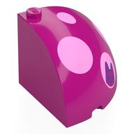 Brick Round Corner 4 x 4 x 3 Quarter Dome Top with Bright pink Spots, Dark Purple Cat Head Print (Magenta)