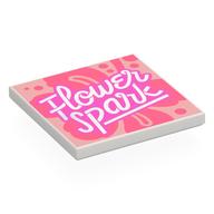 Tile 4 x 4 with Dark Pink 'Flower Spark', Coral Flower, Warm Pink Background Print (White)